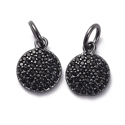Черный Цвет Металла Латунные микро-паве черные кубические циркониевые подвески, с прыжковых колец, плоско-круглые, металлический черный , 10x8x2 мм, отверстие : 3 мм