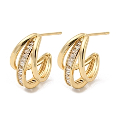 Light Gold Латунная серьга-гвоздик с микропаве и кубическим цирконием, сплит серьги, золотой свет, 18x10.5 мм