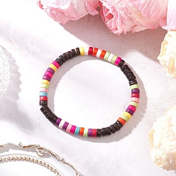 (52) Непрозрачная лаванда Женские браслеты из синтетической бирюзы и кокосовых бусин, плоско-круглые, разноцветные, внутренний диаметр: 2-1/4 дюйм (5.7 см)