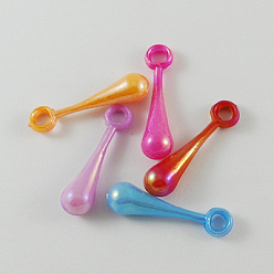 Mixed Color Opaque Acrylic Pendants, AB Color,  Teardrop, Mixed Color, 27x7x6mm, Hole: 3mm