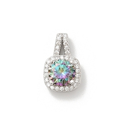 Квадрат 925 Прозрачное серебро с микропаве из прозрачного кубического циркония, с муассанитовым стразом, платина, родий, квадратный, 14.5x9x5 мм, отверстие : 5.5x2 мм