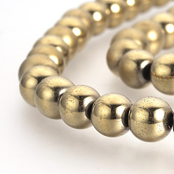 Light Gold Plated Electroplate Non-magnetic Synthetic Hematite Beads Strands, Matte Style, Round, Light Gold Plated, 6mm, Hole: 1mm, about 70pcs/strand, 15.7 inch