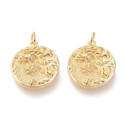 Золотой Латунные подвески, с прыжковых колец, долговечный, плоские круглые с драконом, золотые, 20x17.5x3 мм, отверстие : 3.5 мм