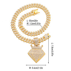 Алмаз Ожерелья из сплава с подвесками из кристаллов и страз для мужчин, золотые, алмаз, 19.69 дюйм (50 см), Кулон : 78x54 мм