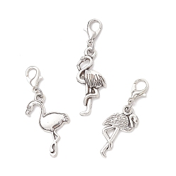 Античный Серебристый & Платиновый 3шт. подвески-фламинго из сплава, с карабин-лобстерами , старинное серебро и платина, 37~41 мм