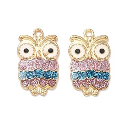 Золотой Подвески из эмали и сплава, с реактивной горный хрусталь, сова прелести, золотые, 23x14x2.5 мм, отверстие : 1.6 мм