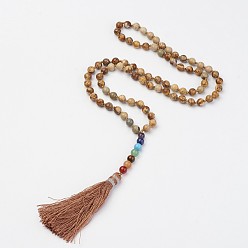 Picture Jasper Picture Jasper Beaded and Gemstone Beaded Necklaces, with Tassel Pendants, 32.87 inch(835mm)