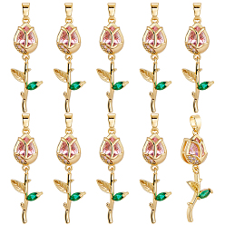 Настоящее золото 18K 10 кулоны из латуни с микрочастицами и кубическим цирконием., , реальный 18 k позолоченный, 32~33.5x11x6.5 мм, отверстие : 5x2.5 мм