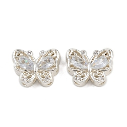 Прозрачный Многожильные звенья из латуни с паве из кубического циркония, долговечный, бабочка, серебряный цвет гальваническим, прозрачные, 10x13x6 мм, отверстие : 2 мм