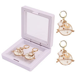 Planet Подвесные маркеры петель с замком из сплава эмали, для вязания спицами и крючком, с железными застежками, планета, 3.5x2.5 см, коробка: 7x7 см, 2 шт / комплект