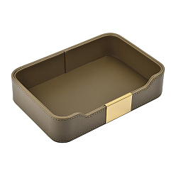 Цвет Оливы Подставка для ювелирных изделий из искусственной кожи, лоток для хранения органайзера для косметики, с железной фурнитурой, прямоугольные, золотые, оливковый, 21.7x14.9x5 см