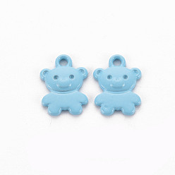 Light Sky Blue Spray Painted Alloy Charms, Cadmium Free & Lead Free, Bear, Light Sky Blue, 14x10x2mm, Hole: 1.6mm