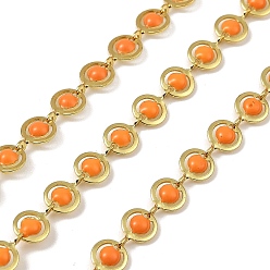 Оранжевый Латунные цепочки, с эмалью, без кадмия, без никеля и без свинца, реальный 18 k позолоченный, несварные, с катушкой, Плоско-овальные, оранжевые, 9x6x1.5 мм, около 32.81 футов (10 м) / рулон