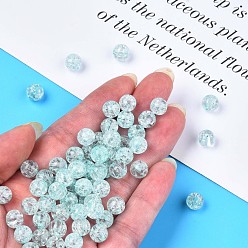 Sky Blue Transparent Crackle Acrylic Beads, Round, Sky Blue, 8x7mm, Hole: 1.8~2mm, about 1745pcs/500g