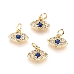 Real 18K Gold Plated Brass Micro Pave Cubic Zirconia Charms, with Jump Ring, Long-Lasting Plated, Evil Eye, Blue & Clear, Real 18K Gold Plated, 8.5x11.5x2mm, Hole: 3.5mm