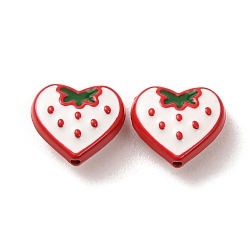 White Baking Paint Alloy Beads, Heart with Strawberry, White, 11.5x13x6mm, Hole: 1.2mm