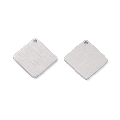 Нержавеющая Сталь Цвет Не тускнеющие 304 подвески из нержавеющей стали, пустая бирка с матовой отделкой, лазерная резка, двухсторонний эффект тягового станка, ромб, цвет нержавеющей стали, 14x14x1 мм, отверстие : 1 мм