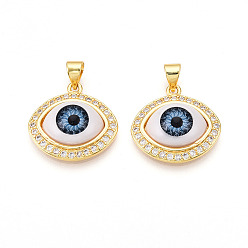 Прозрачный Подвески из латуни с микропаве из кубического циркония для женщин, глаз, cmолой, реальный 18 k позолоченный, прозрачные, 18.5~19x19~19.5x6 мм, отверстие : 3.5x5 мм