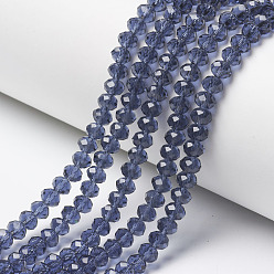 Slate Blue Glass Beads Strands, Faceted, Rondelle, Slate Blue, 6x5mm, Hole: 1mm, about 83~85pcs/strand, 38~39cm