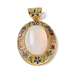 Натуральный Агат Овальные подвески из натурального белого агата, латунные разноцветные эмалевые подвески, реальный 18 k позолоченный, стойки покрытие, долговечный, без свинца и без кадмия, 39x32x14 мм, отверстие : 5x7 мм
