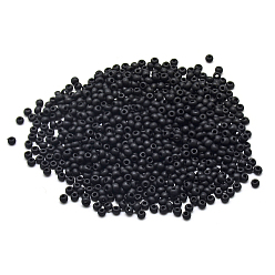 Black 12/0 Grade A Round Glass Seed Beads, Opaque Frosted Style, Black, 2x1.5mm, Hole: 0.8mm, about 30000pcs/bag