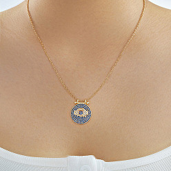 Золотой Элегантные латунные микропаве кубические цирконии синие подвески сглаза ожерелья, идеально подходит для повседневной носки, золотые, 15.75 дюйм (40 см)