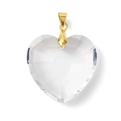 Прозрачный Латунь стекло кулоны, шарма сердца, золотые, граненые, прозрачные, 38x33x14 мм, отверстие : 6x4 мм