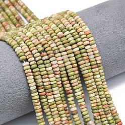 Унакит Природные Unakite бисер нитей, матовые, рондель, 4x2 мм, отверстие : 0.9 мм, около 167~173 шт / нитка, 15.16''~15.35'' (38.5~39 см)