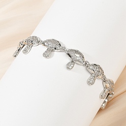 Платина Браслеты из грибовидной латуни с микропаве из прозрачных кубических цирконий для женщин, без свинца и без кадмия, стойки покрытие, платина, 7-3/8 дюйм (18.7 см)