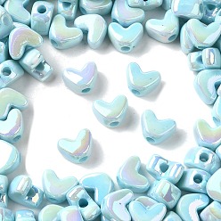 Светло-Голубой Непрозрачные акриловые бусины с УФ-покрытием, радужный, сердце, Небесно-голубой, 9x11.5x7 мм, отверстие : 1.4 мм