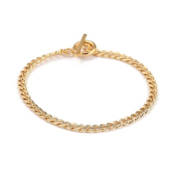 Golden Brass Curb Chain Bracelets, with 304 Stainless Steel Toggle Clasps, Golden, 20cm(7-7/8 inch)