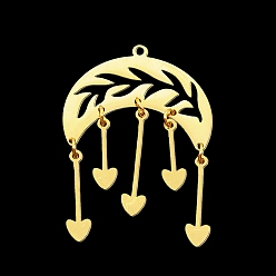 Golden 201 Stainless Steel Pendants, Laser Cut, Moon with Heart, Golden, 40mm, Hole: 1.5mm
