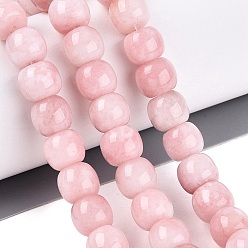 Розовый Бусины из натурального белого нефрита, окрашенные, баррель, туманная роза, 9.5~10.5x8~9 мм, отверстие : 0.8~1 мм, около 43~44 шт / нитка, 14.76~14.96 дюйм (37.5~38 см)