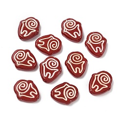 Темно-Красный Бусины лэмпворк , руны, с эмалью, темно-красный, 19.5~20x17x5~5.5 мм, отверстие : 1.2 мм