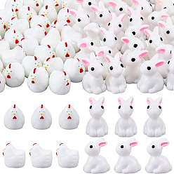 Белый 60 шт. 2 стили, смоляные украшения для демонстрации кроликов и цыплят, для украшения рабочего стола домашнего офиса, белые, 14~17x13~18x15.5~21.5 мм, 30 шт / стиль