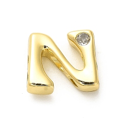 Letter N Стойки обшивки латунь кубического циркония бусы, для изготовления именных ожерелий, долговечный, без свинца и без кадмия, алфавит, Письмо N, 11.5x12.5x4.7 мм, отверстие : 2.7 мм