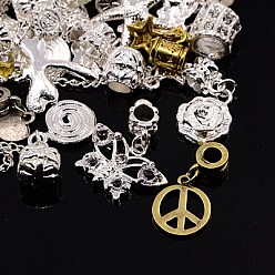 Mixed Color Alloy European Dangle Charms, Large Hole Pendants, Mixed Shapes, Mixed Color, 27~96x9~23x7~10mm, Hole: 4.5~5.5mm