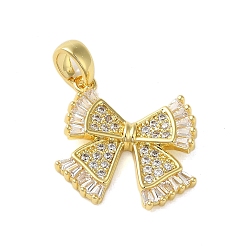 Bowknot Brass Micro Pave Cubic Zirconia Pendants, Real 18K Gold Plated, Bowknot, 17.5x18x3.5mm, Hole: 4.5x3mm