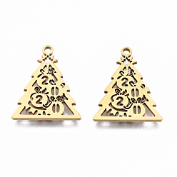 Golden 201 Stainless Steel Pendants, Laser Cut, Christmas Tree, Golden, 18.5x15.5x1mm, Hole: 1.4mm