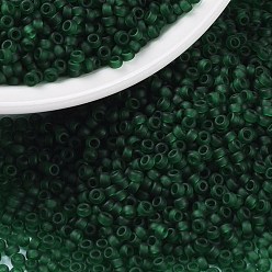 (RR156F) Matte Transparent Dark Emerald Miyuki runde Rocailles Perlen, japanische Rocailles, 15/0, (rr 156 f) matt transparenter dunkler Smaragd, 1.5 mm, Bohrung: 0.7 mm, ca. 27777 Stk. / 50 g