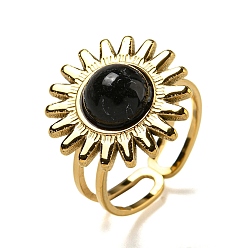 Настоящее золото 18K Ионное покрытие (ip) sun 304 открытые манжетные кольца из нержавеющей стали, кольца на палец с синтетической бирюзой для женщин и мужчин, реальный 18 k позолоченный, регулируемый