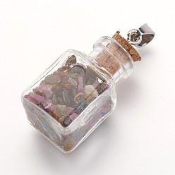 (52) Непрозрачная лаванда Природные и синтетические Gemstone подвески, С стеклянной бутылкой для бусинок, разнообразные, разноцветные, 38 мм, отверстие : 4x7 мм