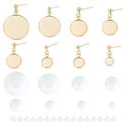 Golden 16Pcs 304 Stainless Steel Stud Earring Settings, 16Pcs Transparent Glass Cabochons, 16Pcs Plastic Ear Nuts, Golden, 21mm, 48pcs/box