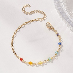 Золотой 304 браслеты из нержавеющей стали, браслеты из стеклянных бусин-ронделей для женщин, золотые, 6.69 дюйм (17 см)