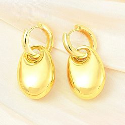 Настоящее золото 18K Овальные женские серьги-кольца из латуни, стойки покрытие, прочное покрытие, без кадмия и без свинца, реальный 18 k позолоченный, 42x20.5 мм