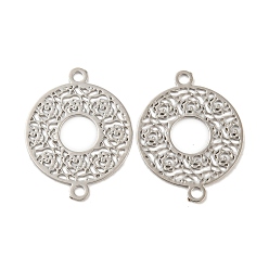 Платина Покрытие стойки латунные полые соединители, долговечный, без кадмия, без никеля и без свинца, гравированные металлические украшения в виде пончиков, платина, 17x13x0.3 мм, отверстие : 1 мм