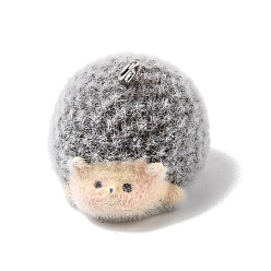 Темно-Серый Непрозрачные подвески смолы, очаровашка в виде ежика, с платиновыми тоновыми железными петлями, темно-серый, 21x22.5x26 мм, отверстие : 2 мм