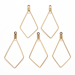 Настоящее золото 18K Вакуумное покрытие pvd 304 подвески из нержавеющей стали, обручание серьги, воздушный змей, реальный 18 k позолоченный, 22 датчик, 40x20x0.6 мм, отверстие : 1.2 мм