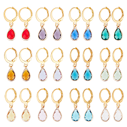 (52) Непрозрачная лаванда 12 пары 12 цветные стеклянные серьги-капли с защелкой, золотые латунные украшения для женщин, разноцветные, 27 мм, штифты : 0.6 мм, 1 пара / цвет