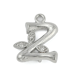 Letter Z Латунные хрустальные стразы буквы звенья соединительные подвески, без кадмия, без никеля и без свинца, Реальная платина, Письмо Z, 14x12x3.5 мм, отверстия : 1.2 mm и 1.5 мм